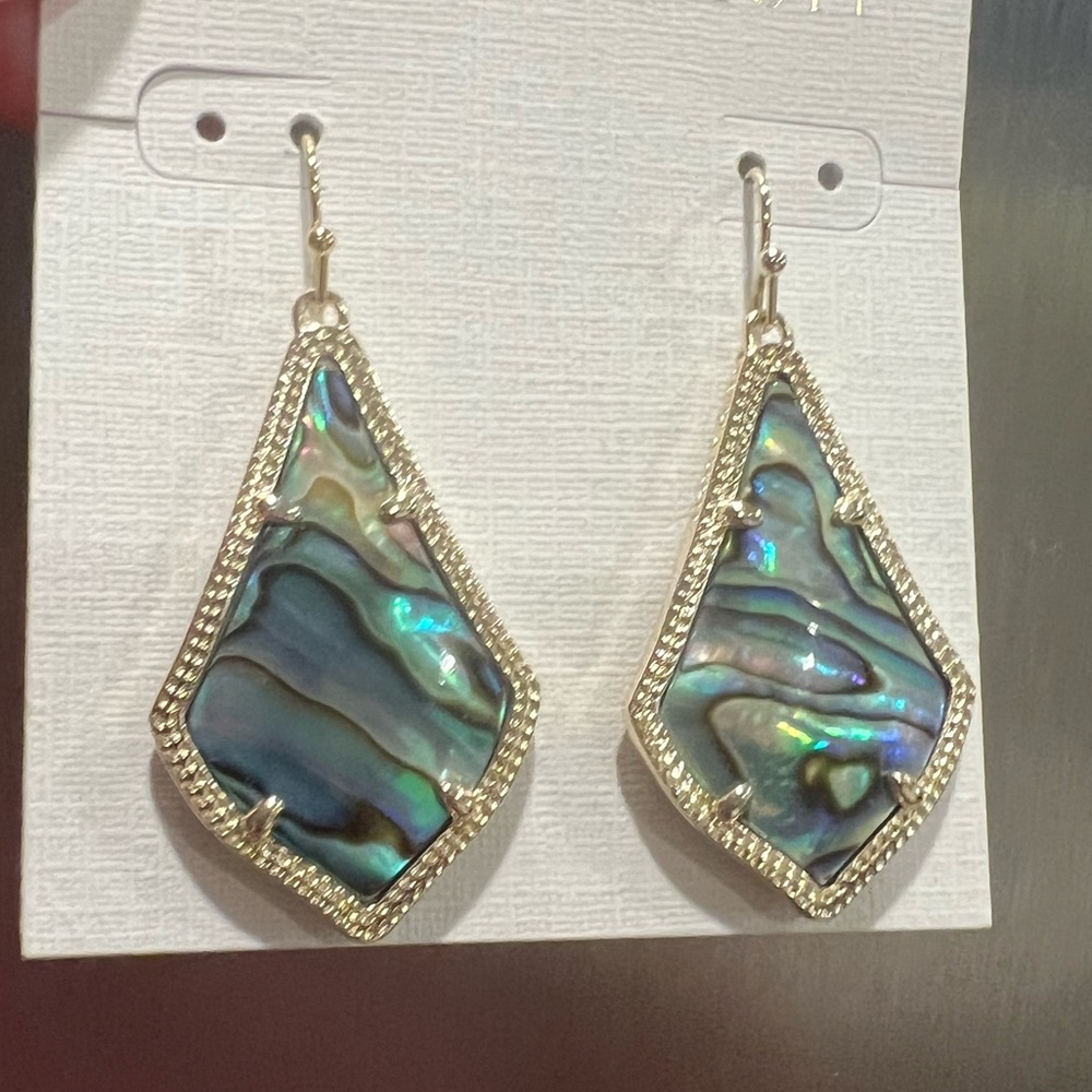 Beautiful NWT Kendra Scott Abalone Shell Alex Earrings in Gold
